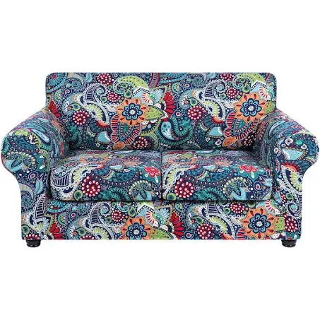 hyha Couch Cover, Loveseat/Sofa Covers, Stretch, Printed, 3 Pieces, Sofa Slipcovers, for 2 Separate Cushion Couch Sofa, Washable Furniture Protector for Dogs (Loveseat, Paisley Floral)