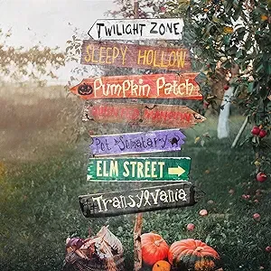 Halloween Decorations Outdoor Yard Sign - 7pcs Directional Signs Scary Halloween Yard Street Sign with Spider Webs for Halloween Party Supplies Wall Lawn Garden Decor, No Post