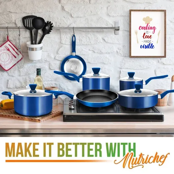 NutriChef 13 Piece Non-Stick Kitchen Cookware Set