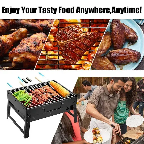 Uten Charcoal Grill, BBQ Grill Folding Portable Lightweight Smoker Grill, Barbecue Grill Small Desk Tabletop Outdoor Grill for Camping Picnics