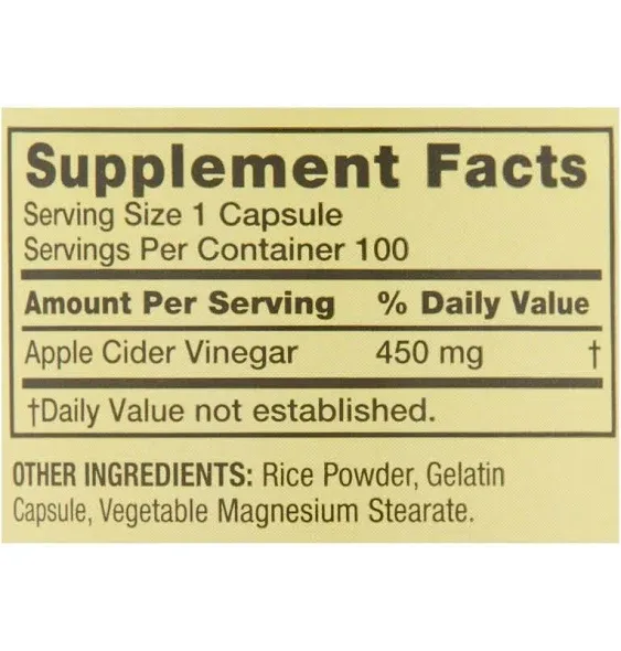 Spring Valley Apple Cider Vinegar Capsules, 450mg, 100 Count