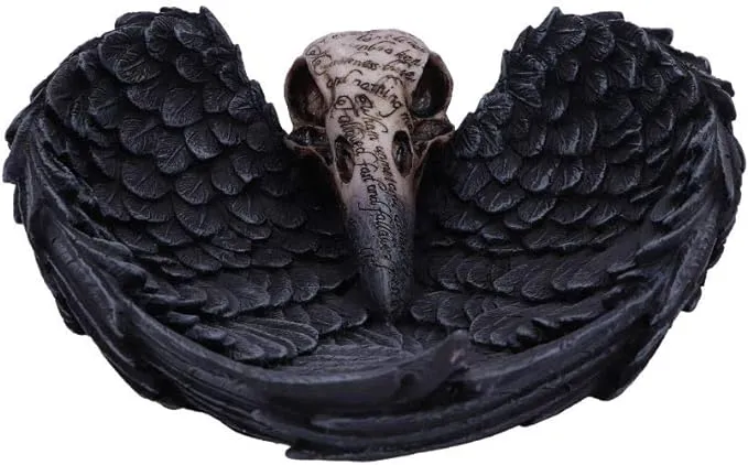 Nemesis Now Edgar Allan Poe's Nevermore Raven Skull Trinket Holder, Gothic Jewelry Dish, Hand-Painted Resin, 17cm