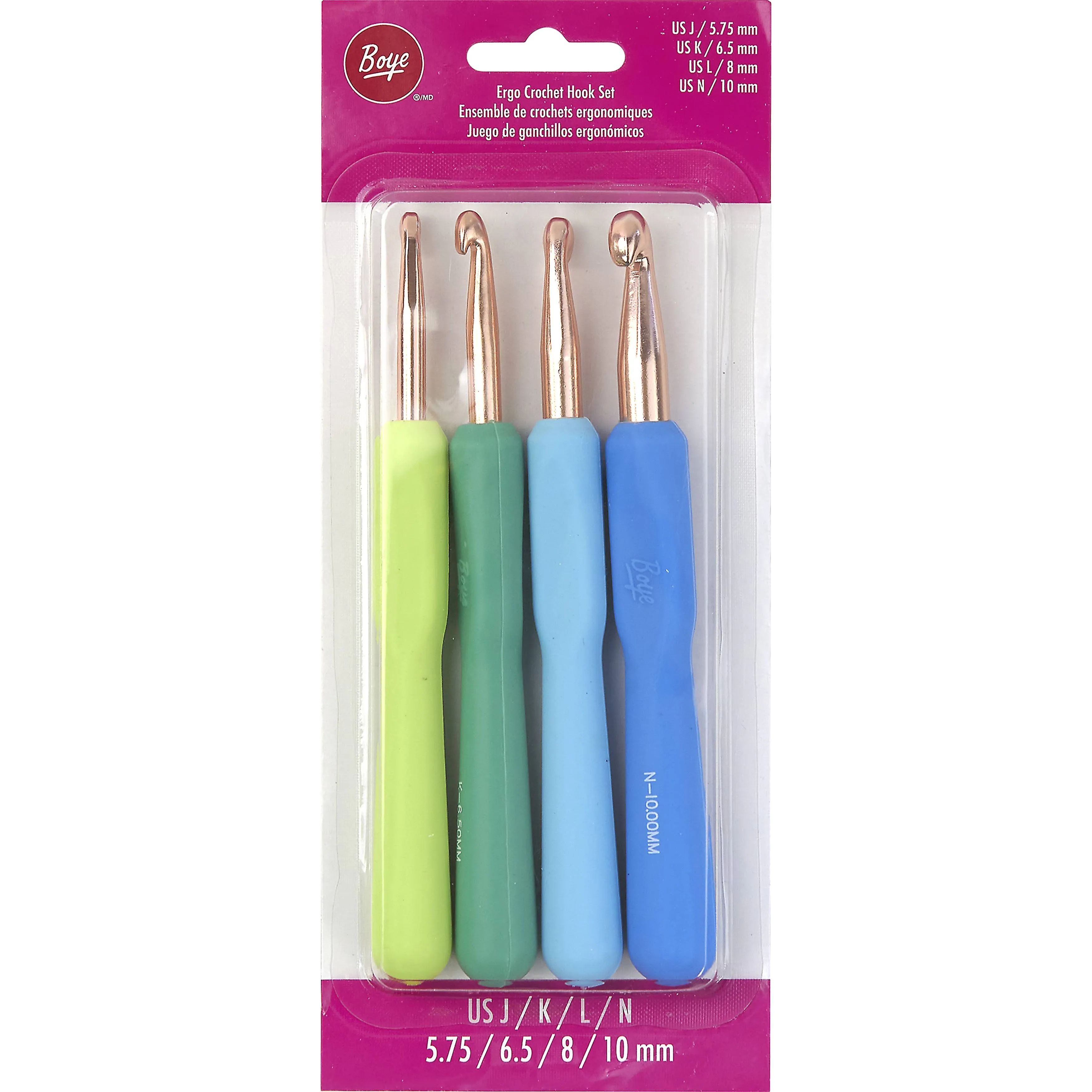 Boye Metal Ergonomic Crochet Hook Set for Medium and Bulky Weight Yarn, Sizes J/K/L/N, Multicolor 4 Piece