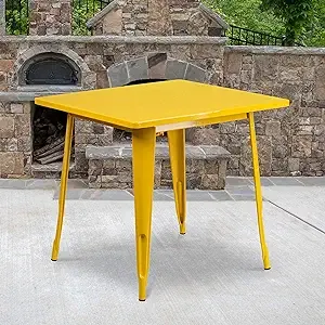 Emma + Oliver Commercial Grade 31.5" Square Yellow Metal Indoor-Outdoor Table