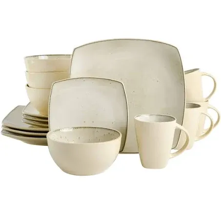 Gibson Soho Lounge Square Reactive Glaze Stoneware Dinnerware Set, Service for 4 (16pcs), Speckled Taupe