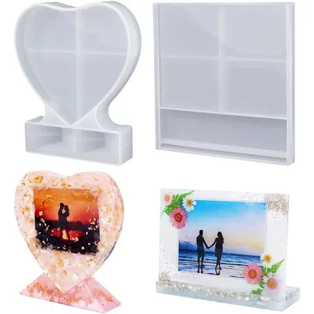 LET'S RESIN Epoxy Molds Silicone, Large Size Picture Frames Silicone Molds Rectangle & Heart Shape Epoxy Resin Molds for DIY Home Table Décor