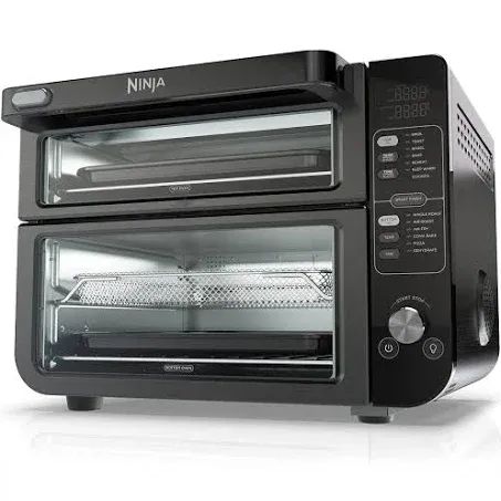 Ninja, Toaster Oven, Double Oven with FlexDoor, FlavorSeal & Smart Finish, Rapid Top Oven, Air Fry, Bake, Roast, Toast, Fry, Pizza, Convection Oven, 13-in-1, Black, DCT402BK