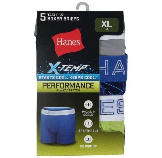 Hanes Boys' X-Temp Stretch Boxer Brief Underwear, 5-Pack, Sizes S-XXL