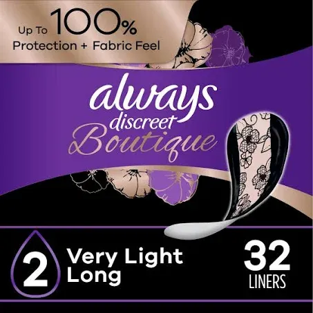 Always Discreet Boutique Liners Absorbency 2 - Very Light Long 32 Count