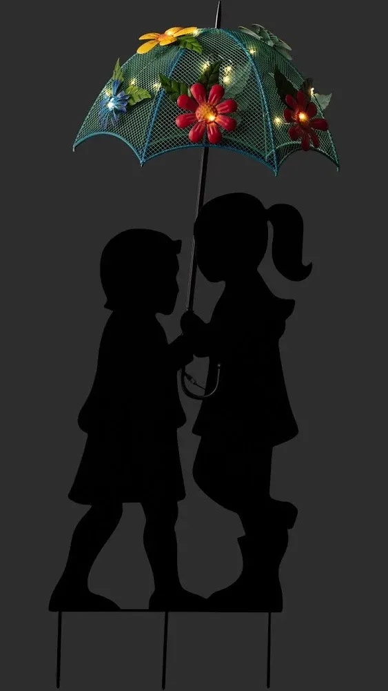 Alpine Corporation Solar Boy and Girl with Umbrella