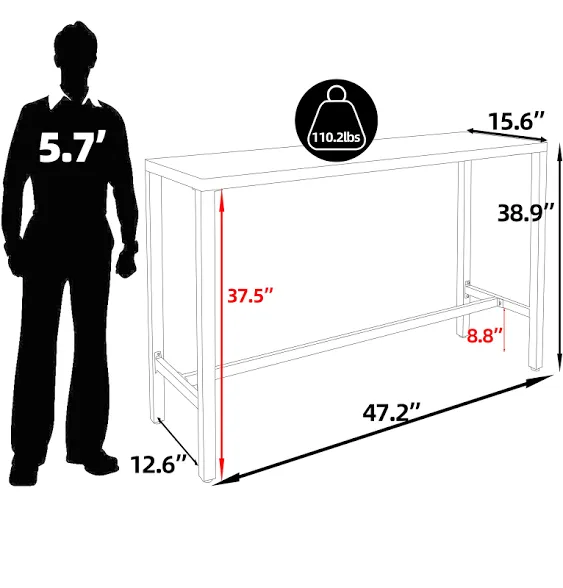 VEIKOUS Rectangle Outdoor Bar Height Table 15.6-in W x 47-in L Lowes.com