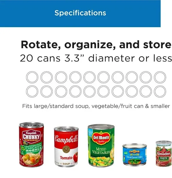 Shelf RELIANCE Cansolidator 20 Can Rotating Canned Food & Soda Storage, USA Made