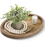 Oval Tray for Coffee Table - 16×11.8in Decorative Trays for Home Decor/w 58in Wood Bead Garland, Coffee Table Trays for Living Room and Kitchen