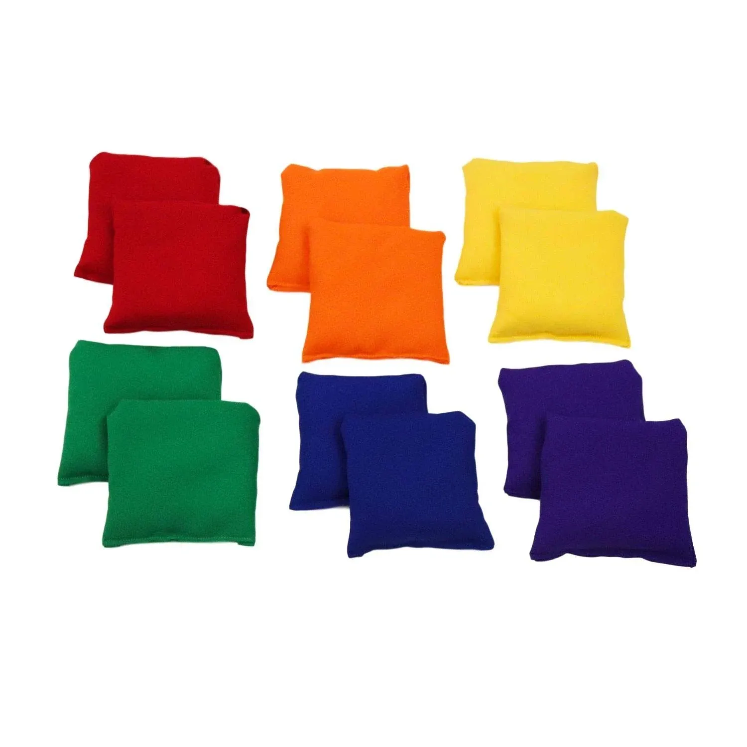 Bear Paw Creek Square 4" Bean Bags, Two Each, Red, Orange, Yellow, Green, Blue, and Purple with Drawstring Storage Bag, Direct from USA Manufacturer