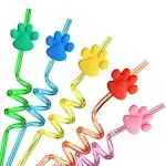 24 Paw Birthday Party Supplies Paw Print Drinking Straws with 2 Pcs Straws Patro