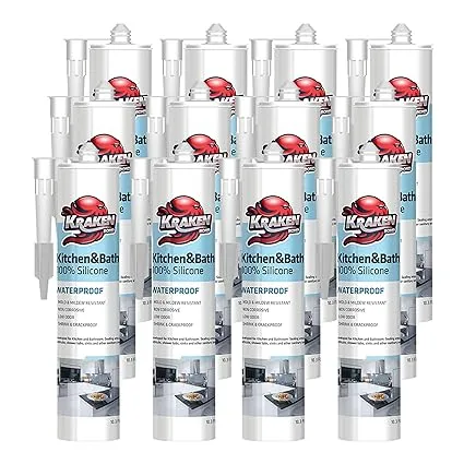 Kraken Bond 100% Clear Silicone Caulk - (12x10.1 fl.oz) Waterproof Silicone Sealant for Kitchen, Bathroom, Bathtub, Shower, Sink - Anti Shrink Caulking, 12 Pack