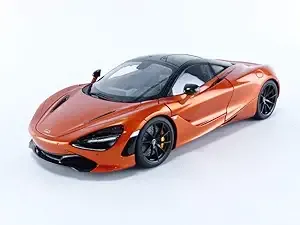 McLaren 720S Azores Orange Metallic with Black Top and Carbon Accents 1/18 Model Car by Autoart