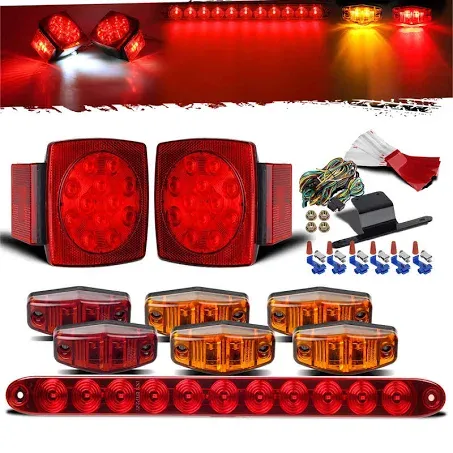 Partsam Submersible Under 80" LED Trailer Light Kit,Square Stop Turn Tail RV Truck Lights w/Wire &Bracket,Red/Amber Side Fender Marker Lamps,3rd Brake ID Light Bar for Camper Truck RV Boat Snowmobile