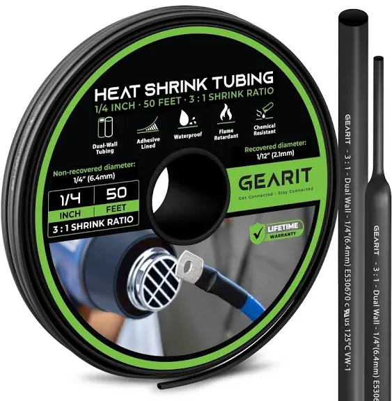 GEARit 1-1/2 inch Heat Shrink Tubing - 3:1 Ratio Adhesive Lined, Marine-Grade Waterproof Industrial Shrink Wrap, Dual-Wall Tubing, UL Approved - 50FT Roll - Black