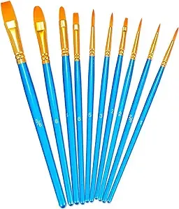  Paint Brush Set, 10pcs Round Pointed Tip Nylon Hair Artist Detail 10-Pcs Blue