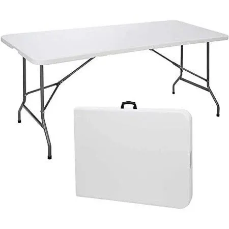 Folding Table Indoor Outdoor Heavy Duty Portable Folding Plastic Dining Table w/Handle, Lock for Picnic, Party, Camping - White (4ft, 6ft, 8ft) (4ft)