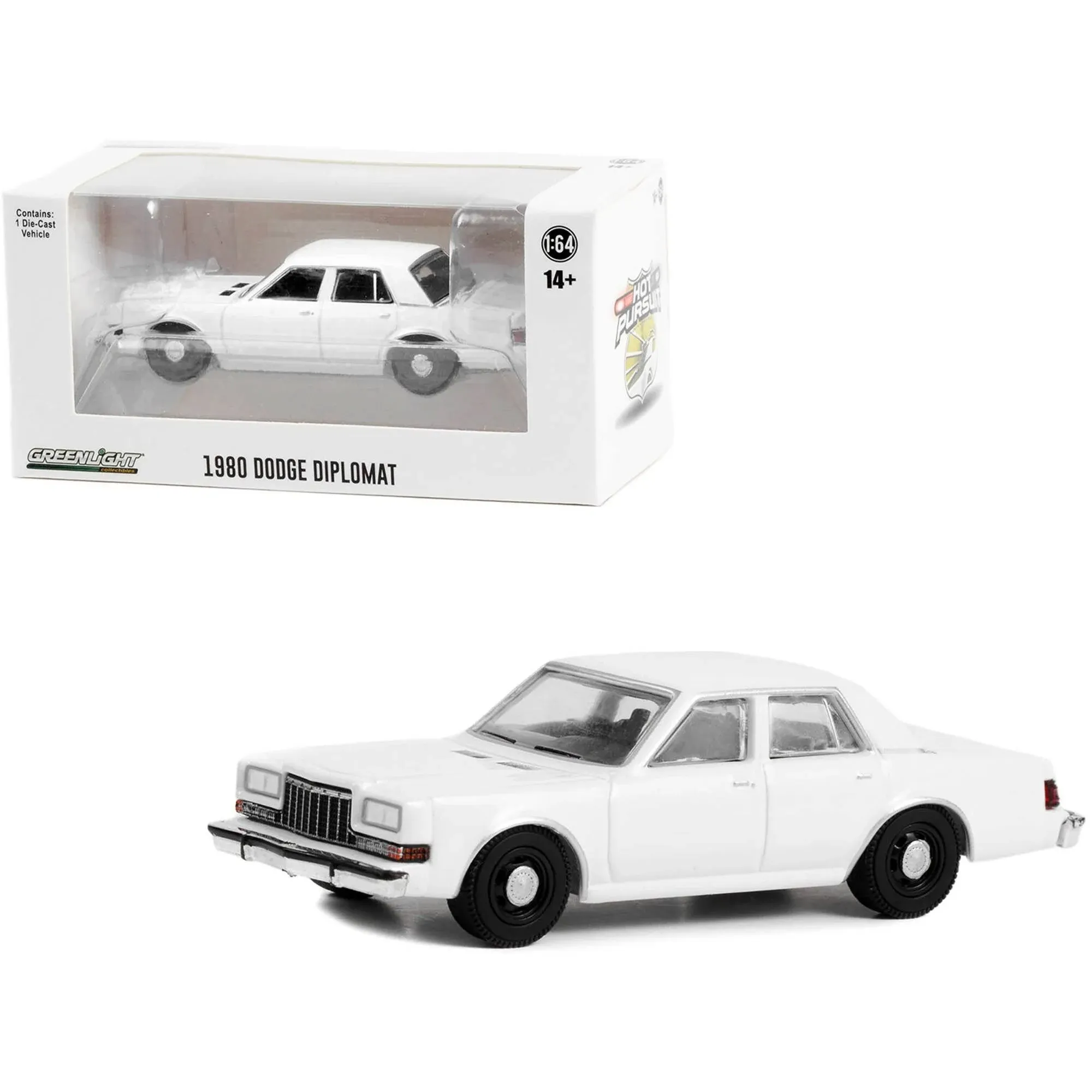 1980-1989 Dodge Diplomat Police Unmarked White "Hot Pursuit" "Hobby Exclusive" Series 1/64 Diecast Model Car by Greenlight