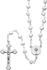 Communion Rosary White Heart