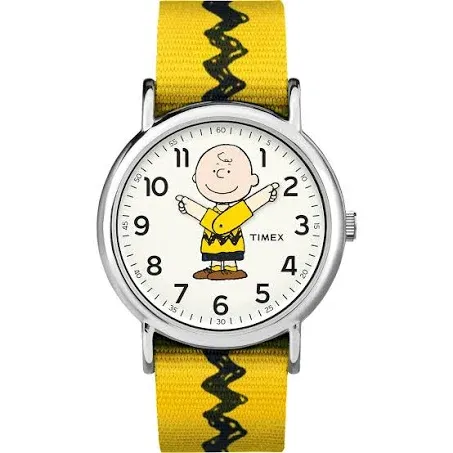 Timex Women's Casual x Peanuts – Charlie Brown TW2R41100JT White Dial and Yellow Nylon Band Watch