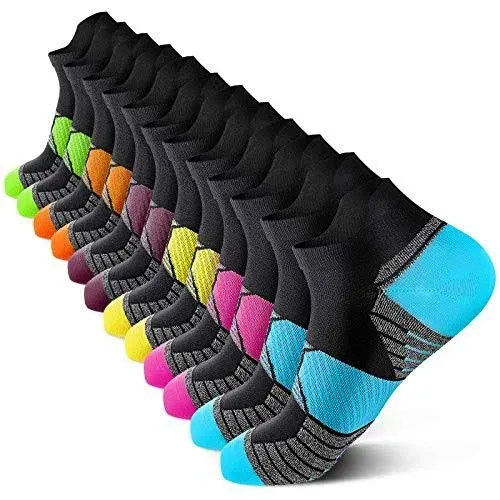 PAPLUS Compression Running Socks Women (6 Pairs), Ankle Athletic Socks Low Cut with Arch Support Mix of Colors(6 Pairs) Small-Medium