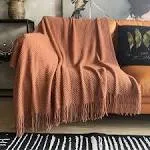 LOMAO Knitted Throw Blanket with Tassels Bubble Textured Lightweight Throws for