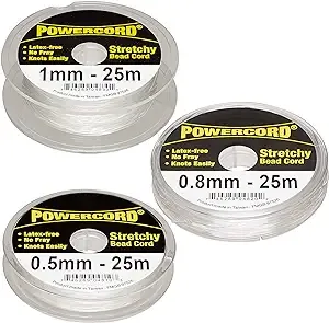 Bundle of 3 Sizes Powercord Elastic Assortment 0.5mm, 0.8mm and Transparent 