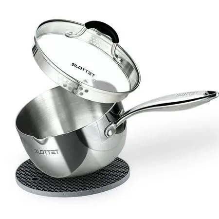 Slottet 3.5 Quart Sauce Pan with Pour Spout ,Tri-Ply Stainless Steel Whole-Clad ...