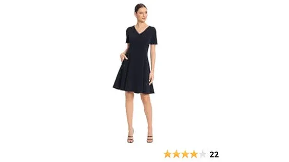 Maggy London Women&#x27;s Scallop Trim V-Neck and Short Sleeves Dress Petite 10 NWT