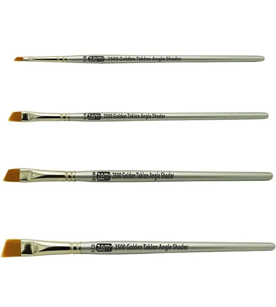 ZEM Brush Golden Taklon Angle Shaders Brush Set Sizes 1/8&quot;, 1/4&#39;, 3/8&quot;, 1/2&quot;