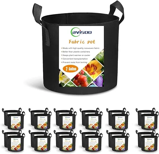 24-Pack 7 Gallon Grow Bags, Heavy Duty Thickened Non-Woven Plant Fabric Pots with Reinforced Handles