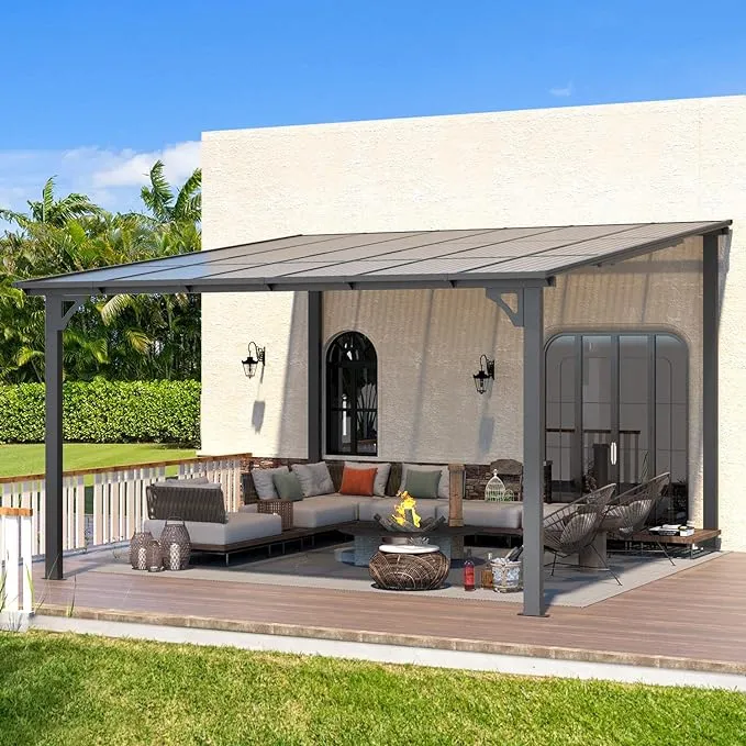 AECOJOY Wall Gazebo12’ x 10’, Hard Top Gazebos Pergola on Clearance, Outdoor Patio Lean to Gazebo Canopy Awnings for Deck, Porch, Backyard and More