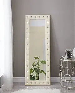 Naomi Home Crystal Tufted Mirror Full Length Floor Mirror Color Beige