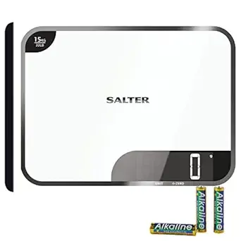 Salter Max Electronic Kitchen Scale- 15 kg Digital Baking Scale, Food Scale with Mirror Finish, Chop & Measure, Measures Liquids, Add & Weigh Function, Backlit Display, Metric/Imperial, White