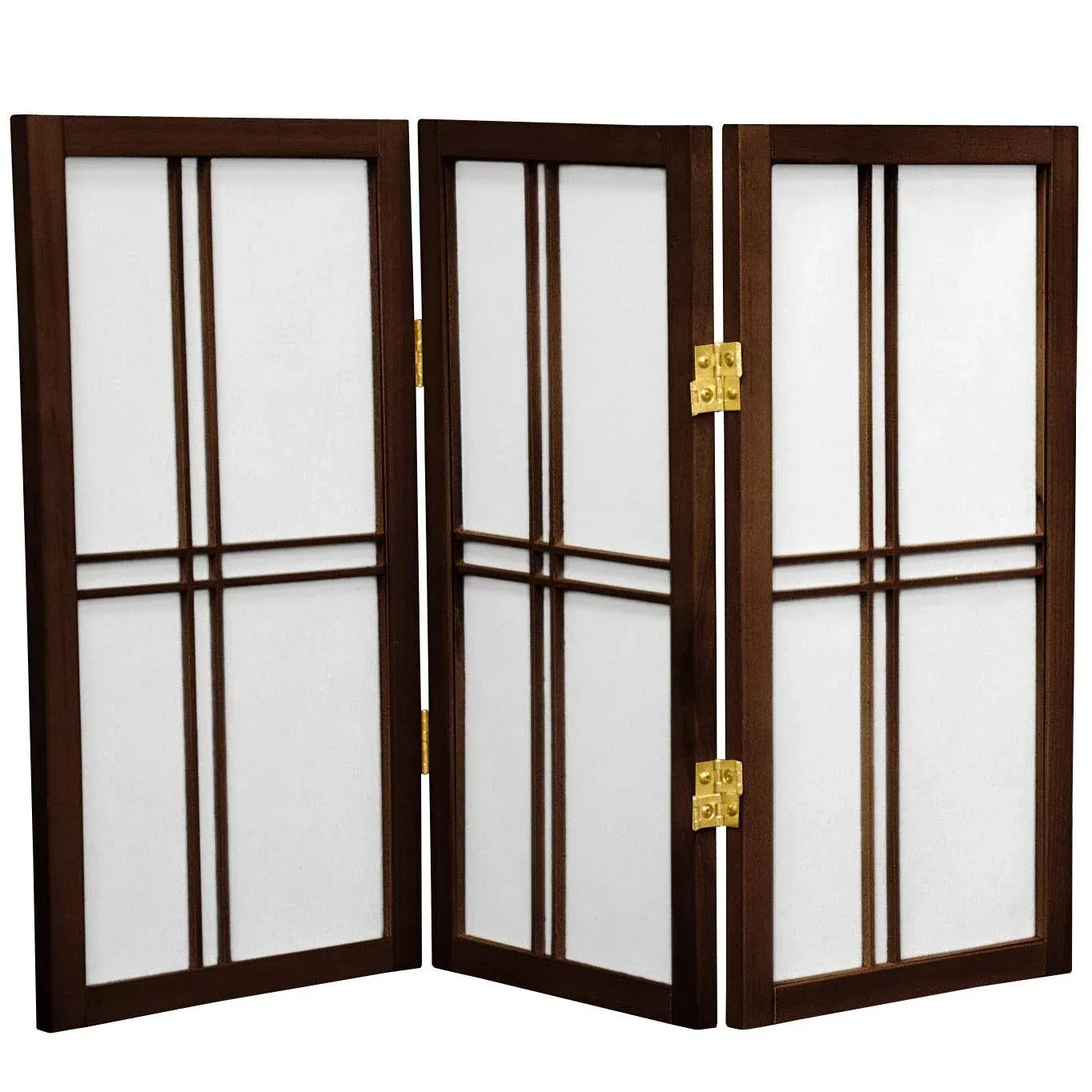 Oriental Furniture 2 ft. Tall Desktop Double Cross Shoji Screen - Walnut - 3 Panels