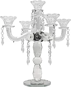 Allgala Crystal Candle Holder 5-Arm Taper Candlestick Crystal Candelabra - Centerpiece for Home Wedding Event and Party Festival