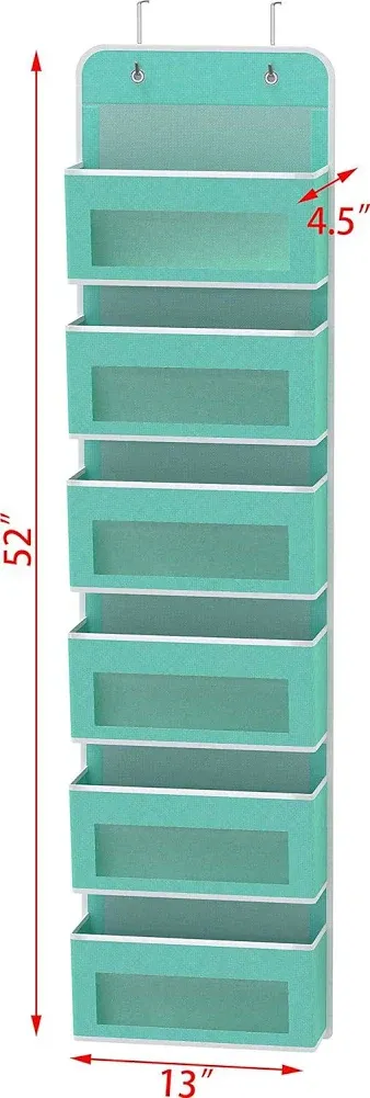 Simple Houseware Over Door/Wall Mount 6 Clear Window Pocket Organizer, Turquoise