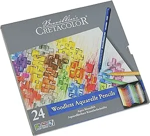 Cretacolor Aqua Monolith Woodless Watercolor Pencil Set - Assorted Colors, Tin Box, Set of 24