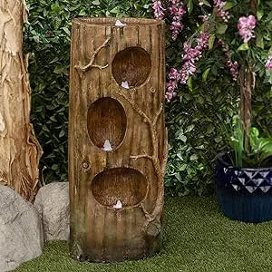 Alpine Corporation 4-Tier Tree Trunk Fountain Decoration with Cool White LED Lights