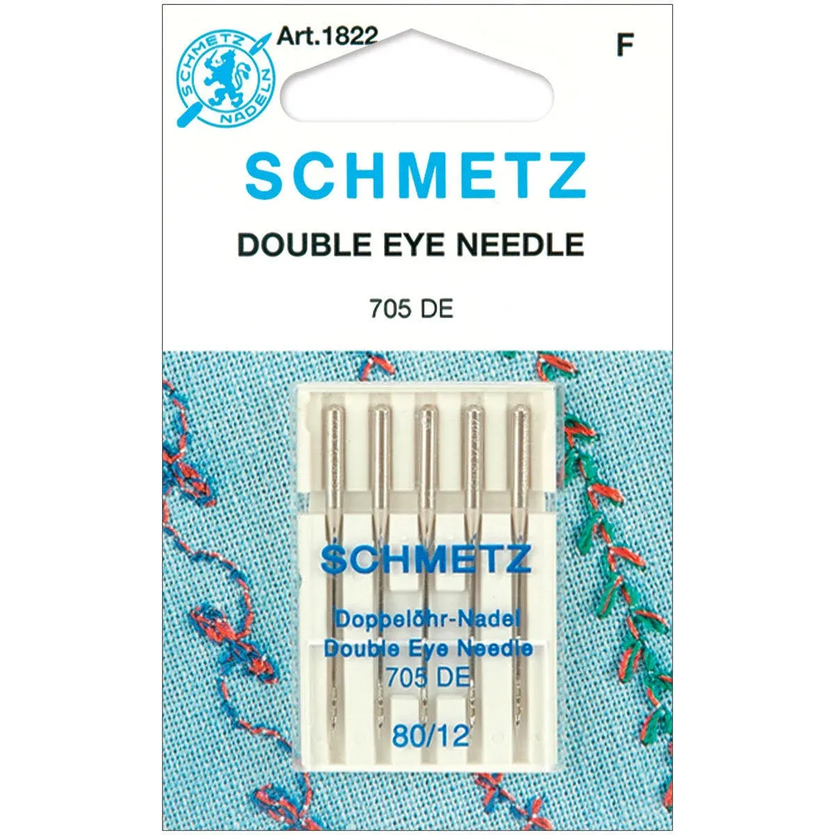 Schmetz 5pk Size 80/12 Double Eyed Sewing Machine Needles 1822 705DE