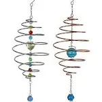 Exhart 2 Piece Copper and Silver Metal Spinning Spiral with Crystal Accents Hanging Decor, 15.5 Inches