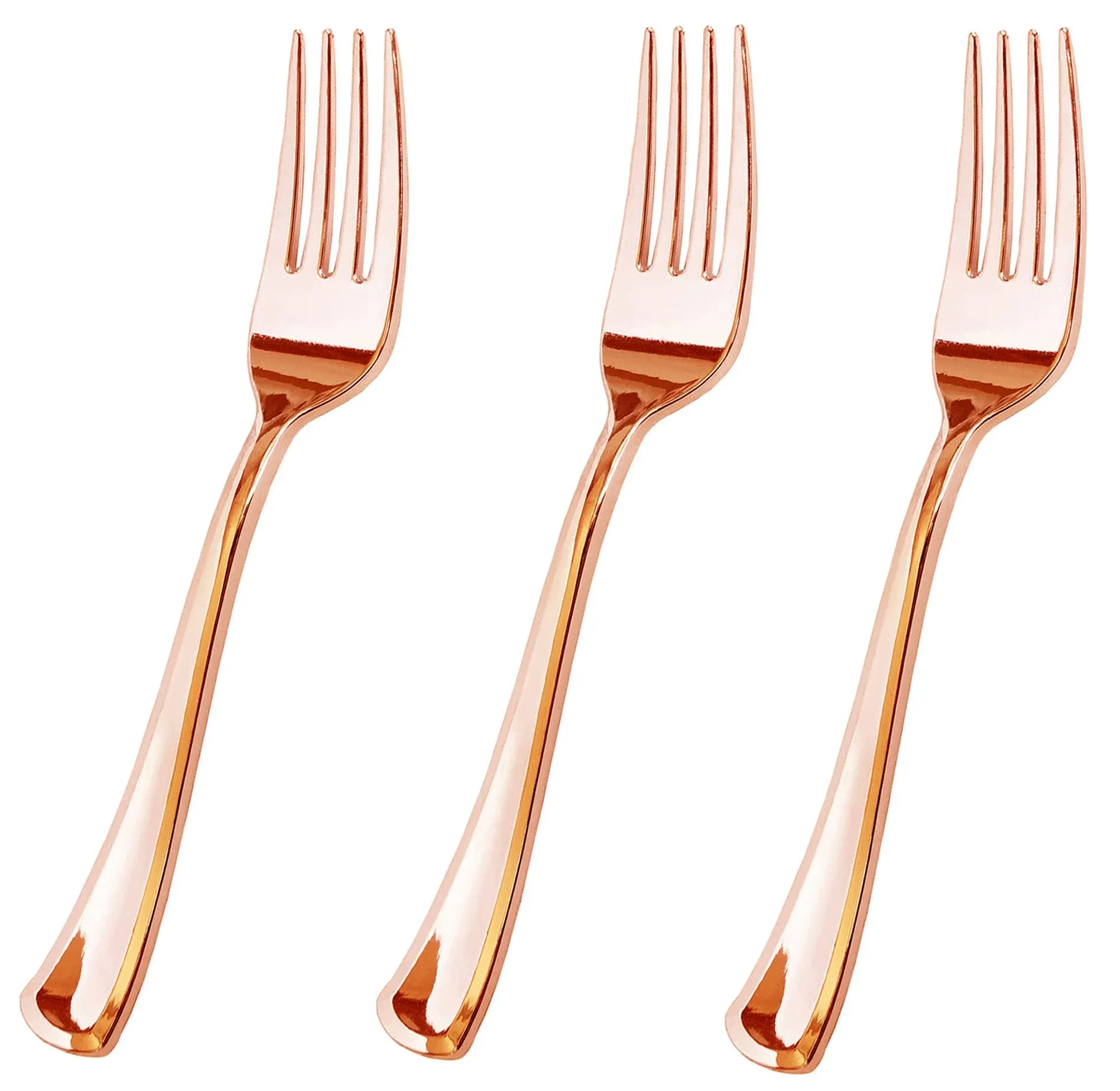 JL Prime 50 Piece Rose Gold Plastic Forks Bulk Set, Rose Gold Plastic Cutlery Set, Heavy Duty Utensils for Party & Wedding, Disposable Rose Gold Flatware, Rose Gold Plastic Forks 50 Pack