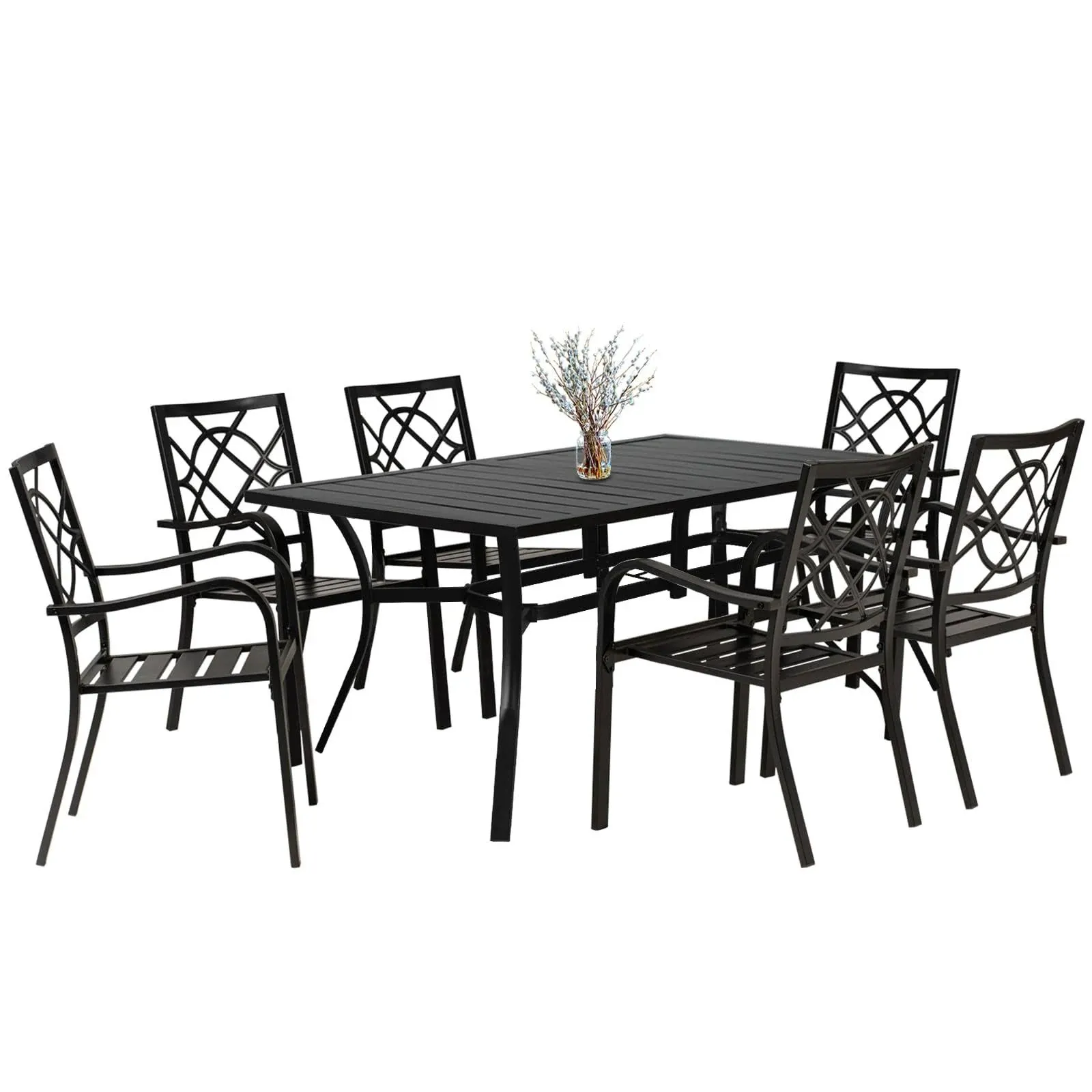 SOLAURA 7-Piece Outdoor Patio Dining Set, 6 Person Outside Table and Chairs Set ...