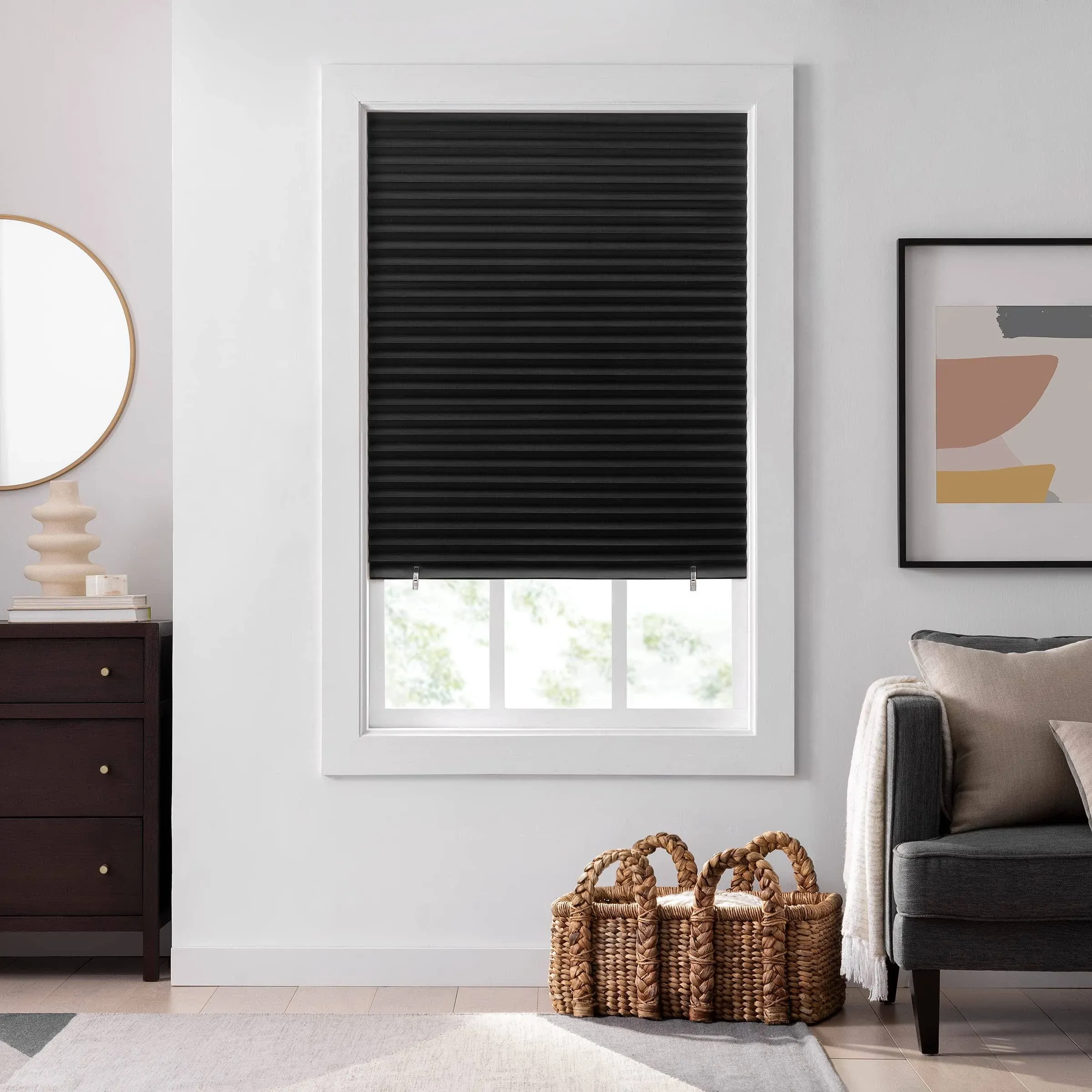 ECLIPSE Blackout Paper Pleated Shade - Cordless Durable Cut-to-Width Multi Pack Window Shades, 36 in x 72 in (2 Pack), Black