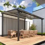 Aecojoy Wall Gazebo12’ x 10’, Hard Top Gazebos Pergola On Clearance, Outdoor Patio Lean to Gazebo Canopy Awnings for Deck, Porch, Backyard and More