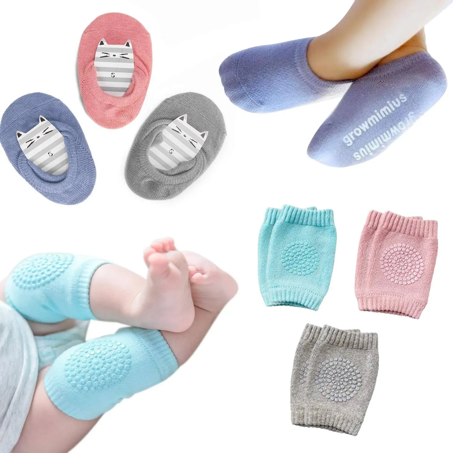 Baby Crawling Anti-Slip Knee and Socks for Boys and Girls Best Infant Gift, Unis